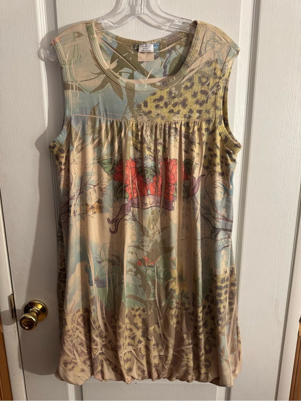 Dress by Daniel Benjamin - Beige with Green & Pink Print